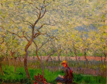  Primavera Pintura - Un huerto en primavera Claude Monet